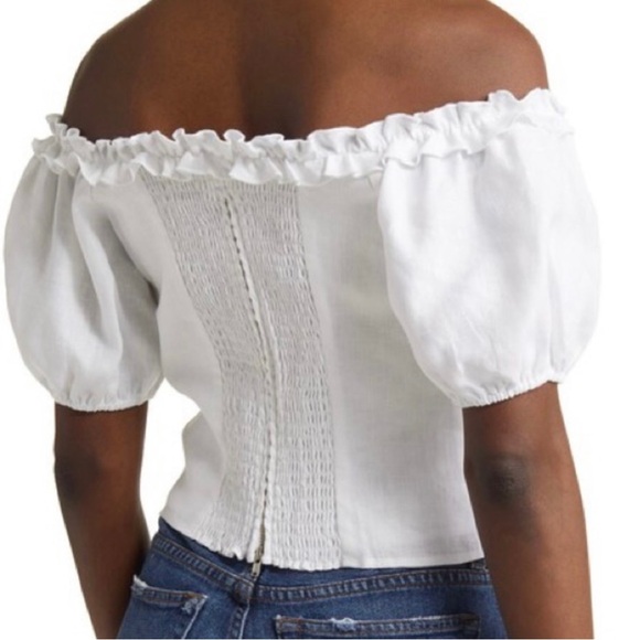 NEW REFORMATION WHITE OFF-THE-SHOULDER LINEN TOP - Picture 7 of 8